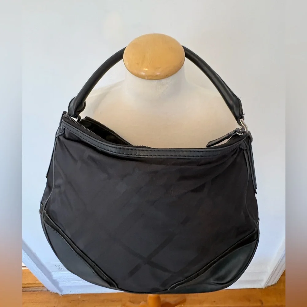 Burberry Black Nova Check Nylon Leather Trim Shoulder Bag